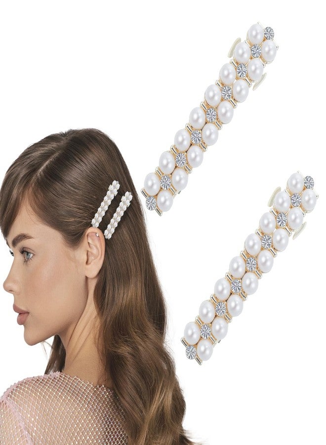 Shimmeroo 2Pcs Pearl Barrettes for Women,Elegant Pearl Hair Clips - Fancy Hair Barrettes Wedding Brides Hairs Accessory,Party Daily Use - Image 1